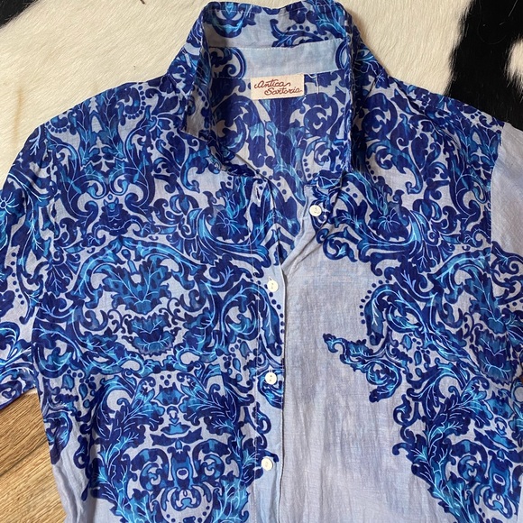 Antica Sartoria long-sleeve, collared button-down tunic ornate paisley pattern - Picture 5 of 7